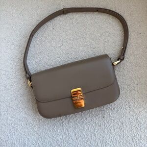 A.P.C. Leather Shoulder Baguette Bag (Taupe / Grey)
